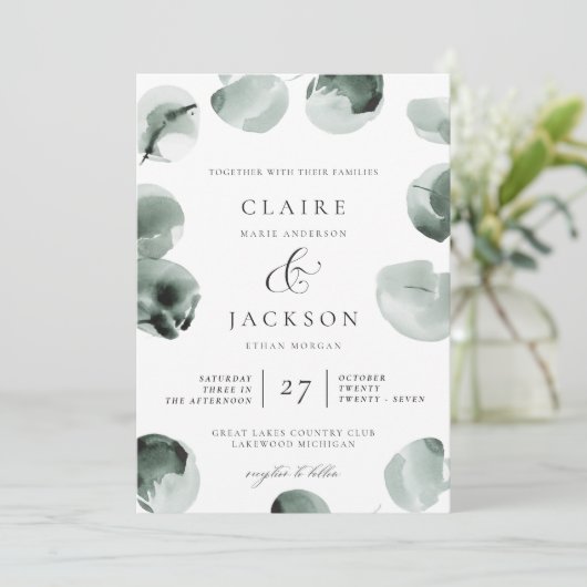 Gedempte groene eucalyptus ampersand moderne bruil kaart (Staand voorkant)