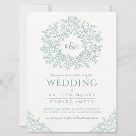 Gedempte groene hand getrokken blad monogram kunst kaart