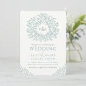 Gedempte groene hand getrokken blad monogram kunst kaart (Staand voorkant)