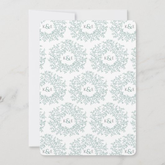 Gedempte groene hand getrokken blad monogram kunst kaart (Achterkant)