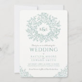 Gedempte groene hand getrokken blad monogram kunst kaart (Voorkant)