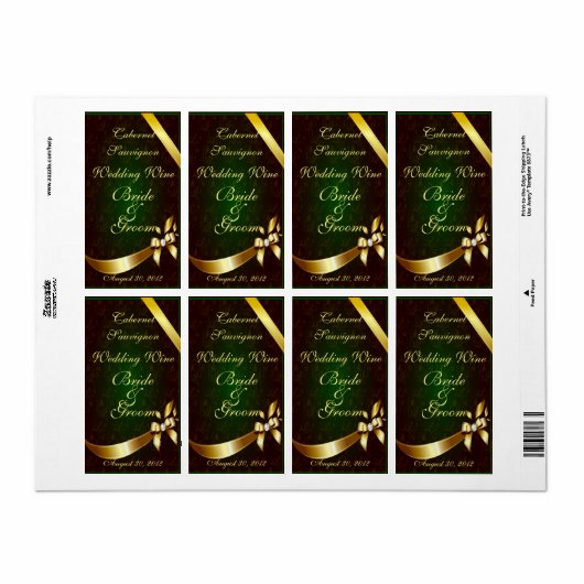 Gedempte groene kant & gouden bruiloft wijn label (Full Sheet)