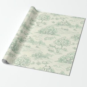 Gedempte groene pastorale boerderijdier toile prin cadeaupapier