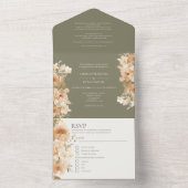 Gedempte groene perzik bloem gepersonaliseerde bru all in one uitnodiging (Binnen)