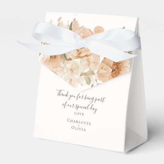 Gedempte groene perzik bloem gepersonaliseerde bru bedankdoosjes (Voorkant Zijde)