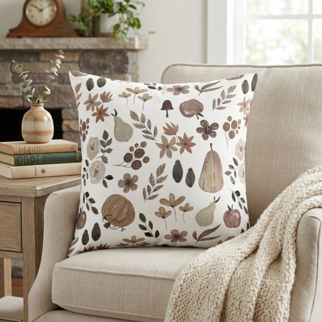 Gedempte herfst oogstpompoenen en gebladerte kussen (Muted Autumn Harvest Pumpkins and Foliage Throw Pillow)