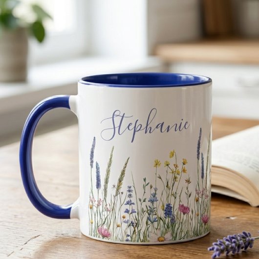 Gedempte Indigo Botanische Wilde Bloemenweide Mok