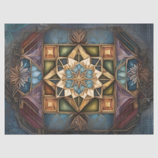 Gedempte juweelkleur Mandala decoupage Tissuepapier (Voorkant)