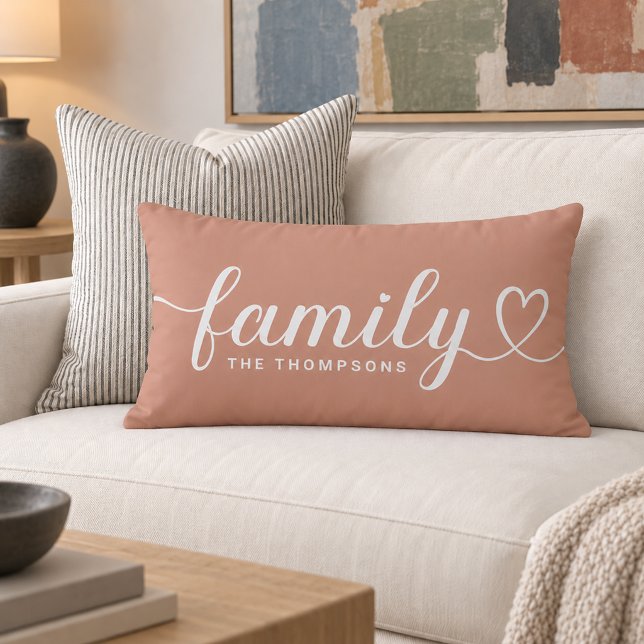 Gedempte Klei Familie Hart Script Monogram Kussen (Creator heeft geüpload)