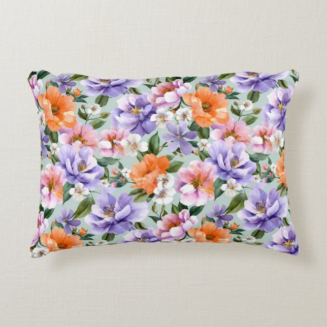 Gedempte Kleurrijke Bloemen Boho bloem Accent Kussen (Voorkant)