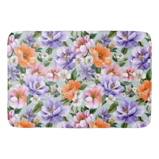 Gedempte kleurrijke bloemen Boho bloem Badmat (Voorkant)