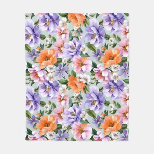 Gedempte kleurrijke bloemen Boho bloem Fleece Deken (Voorkant)