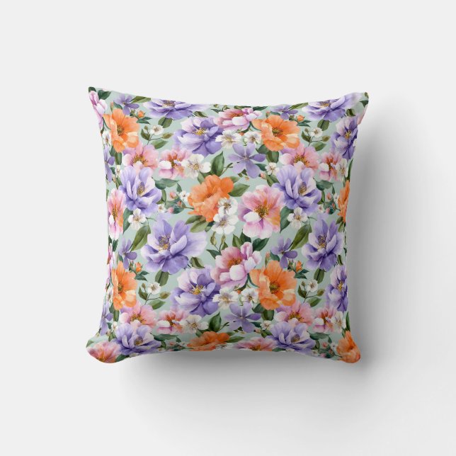 Gedempte Kleurrijke Bloemen Boho bloem Kussen (Voorkant)