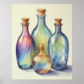 Gedempte Koele Kleuren Waterverf Glazen Flessen 5: Poster (Voorkant)