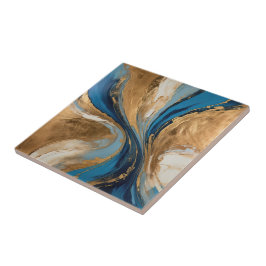 Gedempte koperen en blauwe marmeren abstract tegeltje