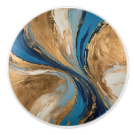 Gedempte koperen en blauwe marmeren abstracte keramische knop
