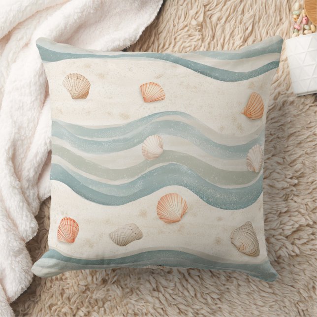 Gedempte Kust Zeeschelpen Golf - Boho Strand Stijl Kussen (Deken)