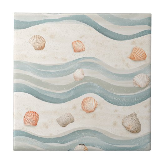 Gedempte Kust Zeeschelpen Golf - Boho Strandstijl Tegeltje (Voorkant)