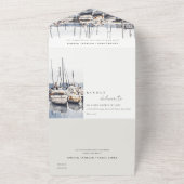 Gedempte kustboten bij Harbour Seascape Bruiloft All In One Uitnodiging (Buitenkant)