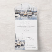 Gedempte kustboten bij Harbour Seascape Bruiloft All In One Uitnodiging (Binnen)