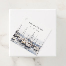 Gedempte kustboten bij Harbour Seascape Bruiloft Bedankjes Labels