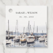 Gedempte kustboten bij Harbour Seascape Bruiloft Bedankjes Labels (Voorkant)