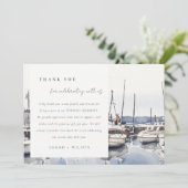 Gedempte kustboten bij Harbour Seascape Bruiloft Bedankkaart (Staand voorkant)