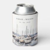 Gedempte kustboten bij Harbour Seascape Bruiloft Blikjeskoeler (Blikje Voorkant)