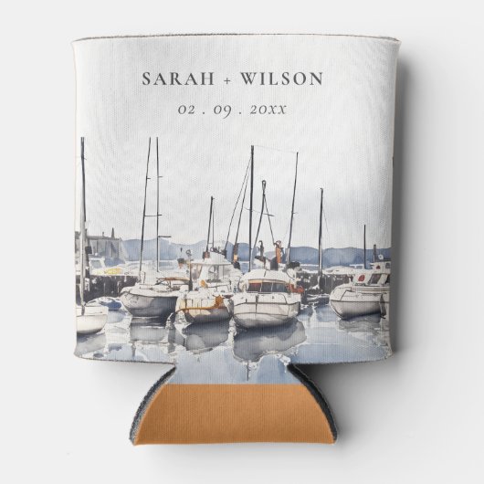 Gedempte kustboten bij Harbour Seascape Bruiloft Blikjeskoeler (Voorkant)