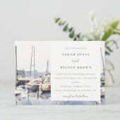 Gedempte kustboten bij Harbour Seascape Bruiloft Kaart (Staand voorkant)