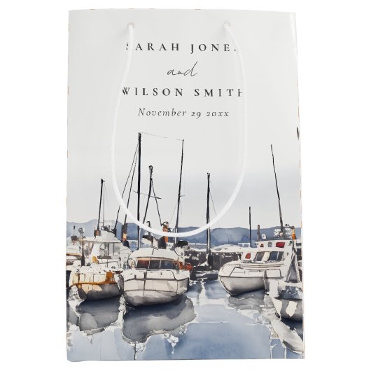 Gedempte kustboten bij Harbour Seascape Bruiloft Medium Cadeauzakje (Voorkant)