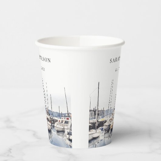 Gedempte kustboten bij Harbour Seascape Bruiloft Papieren Bekers (Links)