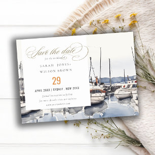 Gedempte kustboten bij Harbour Seascape Bruiloft Save The Date