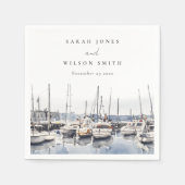 Gedempte kustboten bij Harbour Seascape Bruiloft Servet (Voorkant)