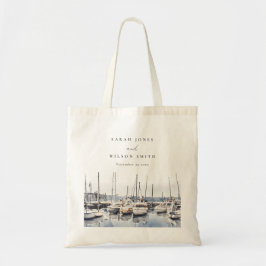 Gedempte kustboten bij Harbour Seascape Bruiloft Tote Bag