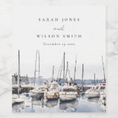 Gedempte kustboten bij Harbour Seascape Bruiloft Wijn Etiket (Enkel label)