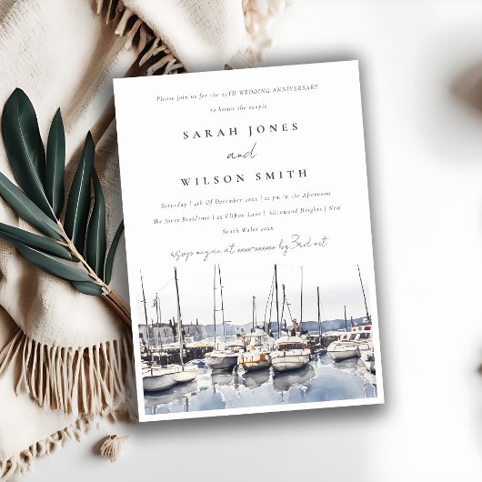 Gedempte kustboten op Harbour Seascape Jubileum Kaart