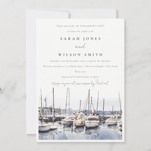 Gedempte kustboten op Harbour Seascape Verloving Kaart (Voorkant)