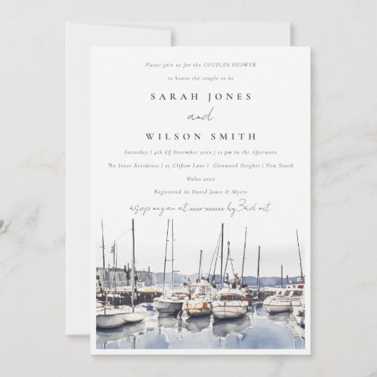 gedempte kusthaven boten zeegezicht koppels douche kaart (Voorkant)