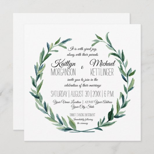 Gedempte laurierkrans olijftak modern kaart (Voorkant / Achterkant)