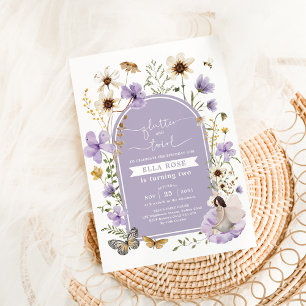 Gedempte Lila Boho Fairy Wildflower Meisje Verjaar Kaart