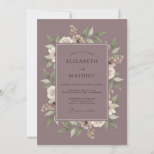 Gedempte Mauve Bloemenschildering Bruiloft Kaart (Voorkant)