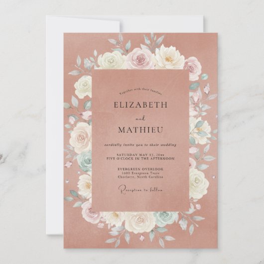 Gedempte Mauve Crème Roze Bruiloft Kaart (Voorkant)