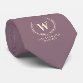 Gedempte Mauve Ivoor Laurier Monogram Huwelijksdat Stropdas