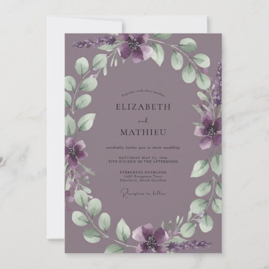 Gedempte Mauve Loof Eucalyptus Bruiloft Kaart (Voorkant)