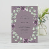 Gedempte Mauve Loof Eucalyptus Bruiloft Kaart (Staand voorkant)