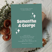 Gedempte Mint Green 70s Groovy Bruiloft Kaart