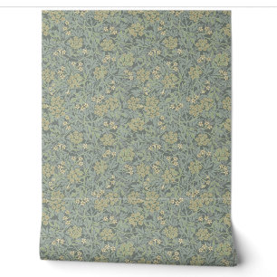 Gedempte munt en Bleek stro Листья William Morris Behang