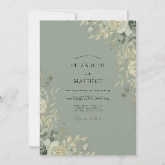 Gedempte Olijf Tak Eucalyptus Bruiloft Kaart (Voorkant)