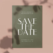 Gedempte olijfgroene bosbruiloft | Foto & QR Save The Date